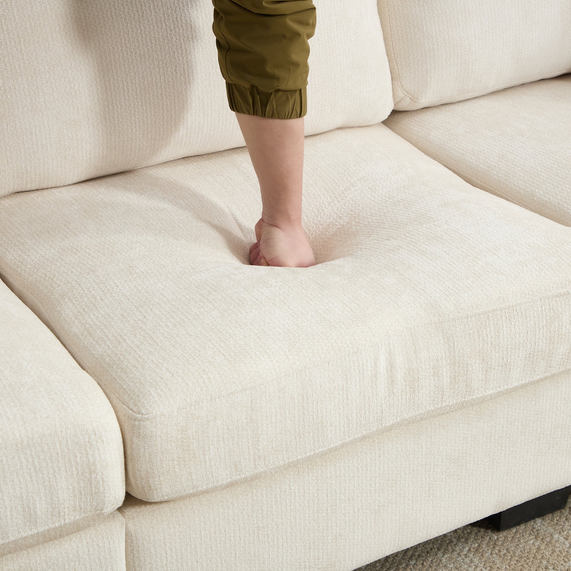 Modern Storage Sofa - Beige, 4-Seat Ottoman