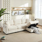 Modern Storage Sofa with Dual USB, 2 Side Pockets,Ottoman Storage Bench Cloud Sectional Chenille Sofa Oversized,4-Seat, L-Shaped Couch,Beige