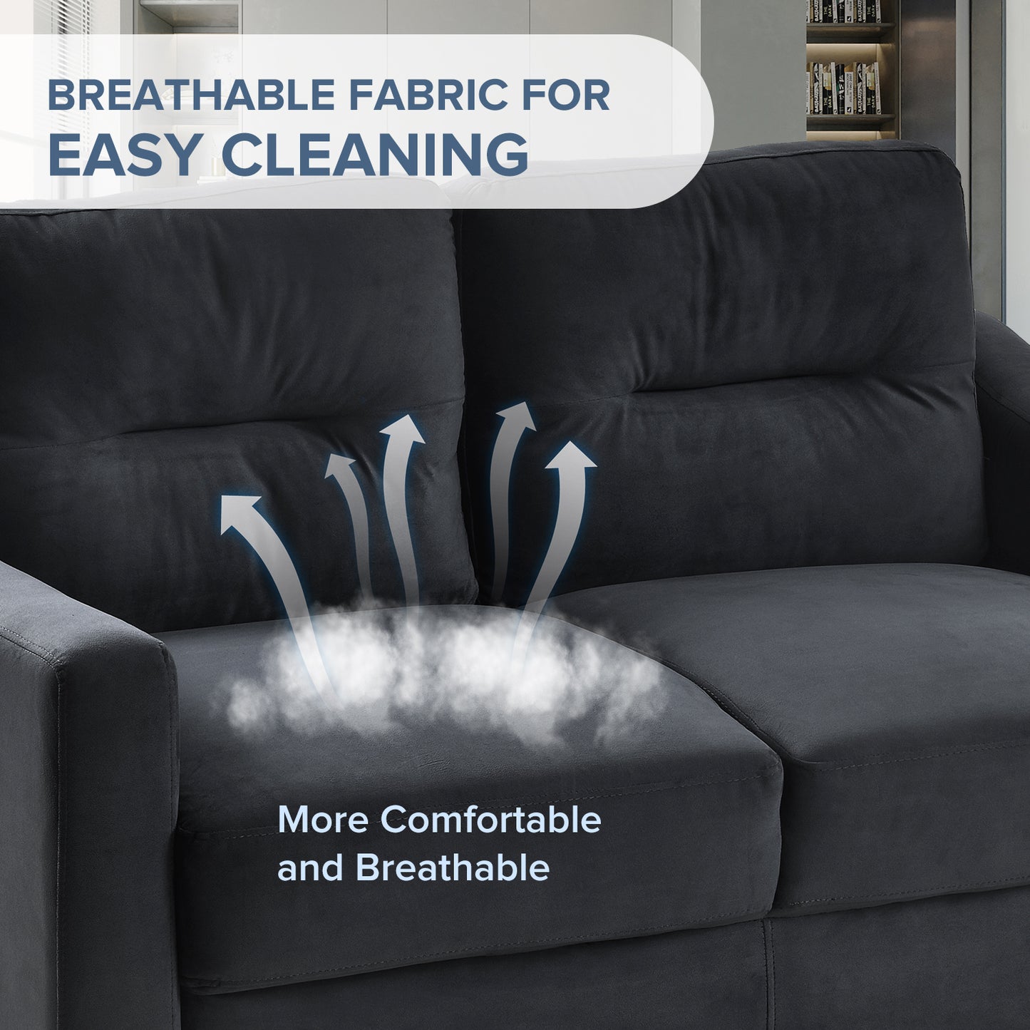 Black Velvet 2 Seat Sofa for Modern Living Room Comfort