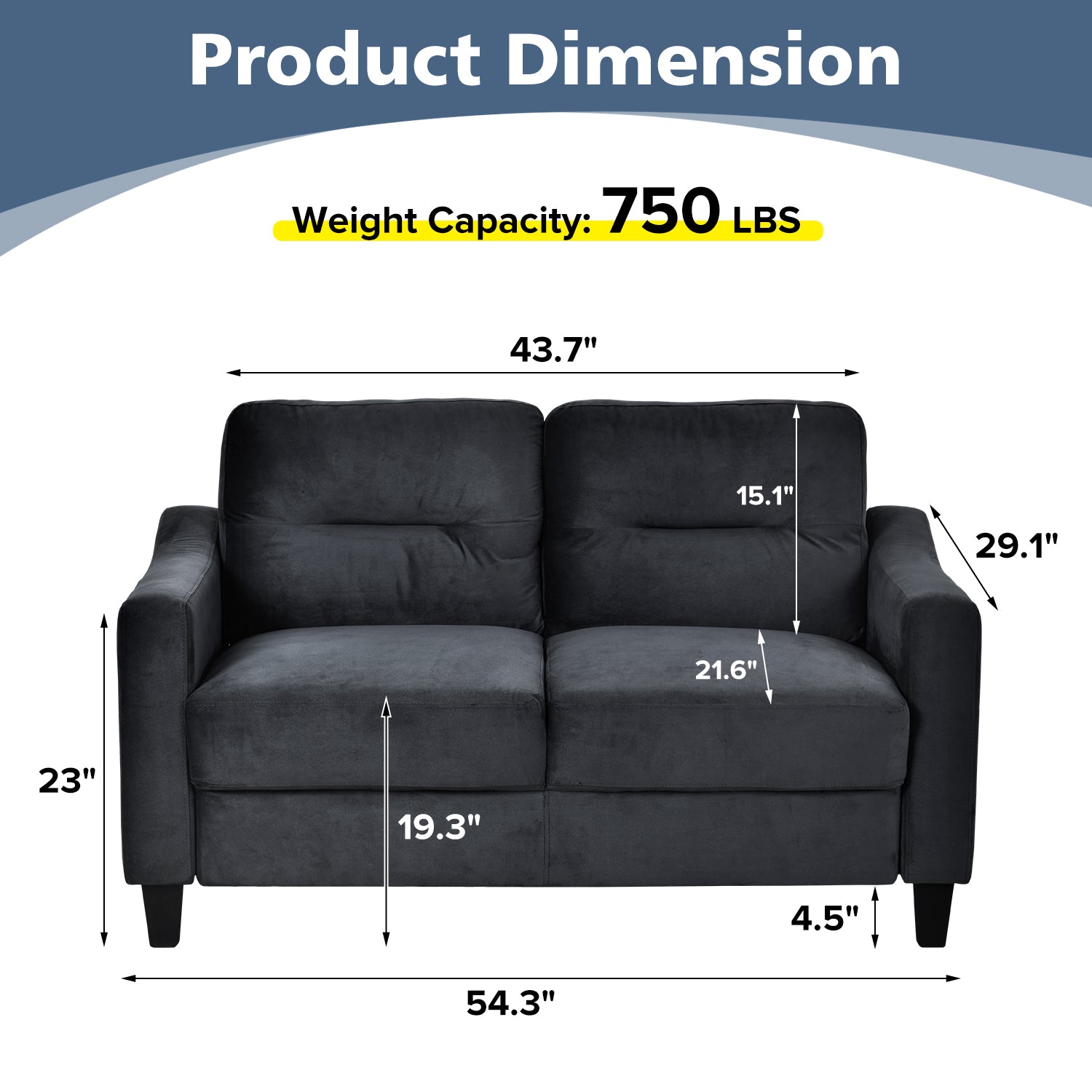Black Velvet 2 Seat Sofa for Modern Living Room Comfort