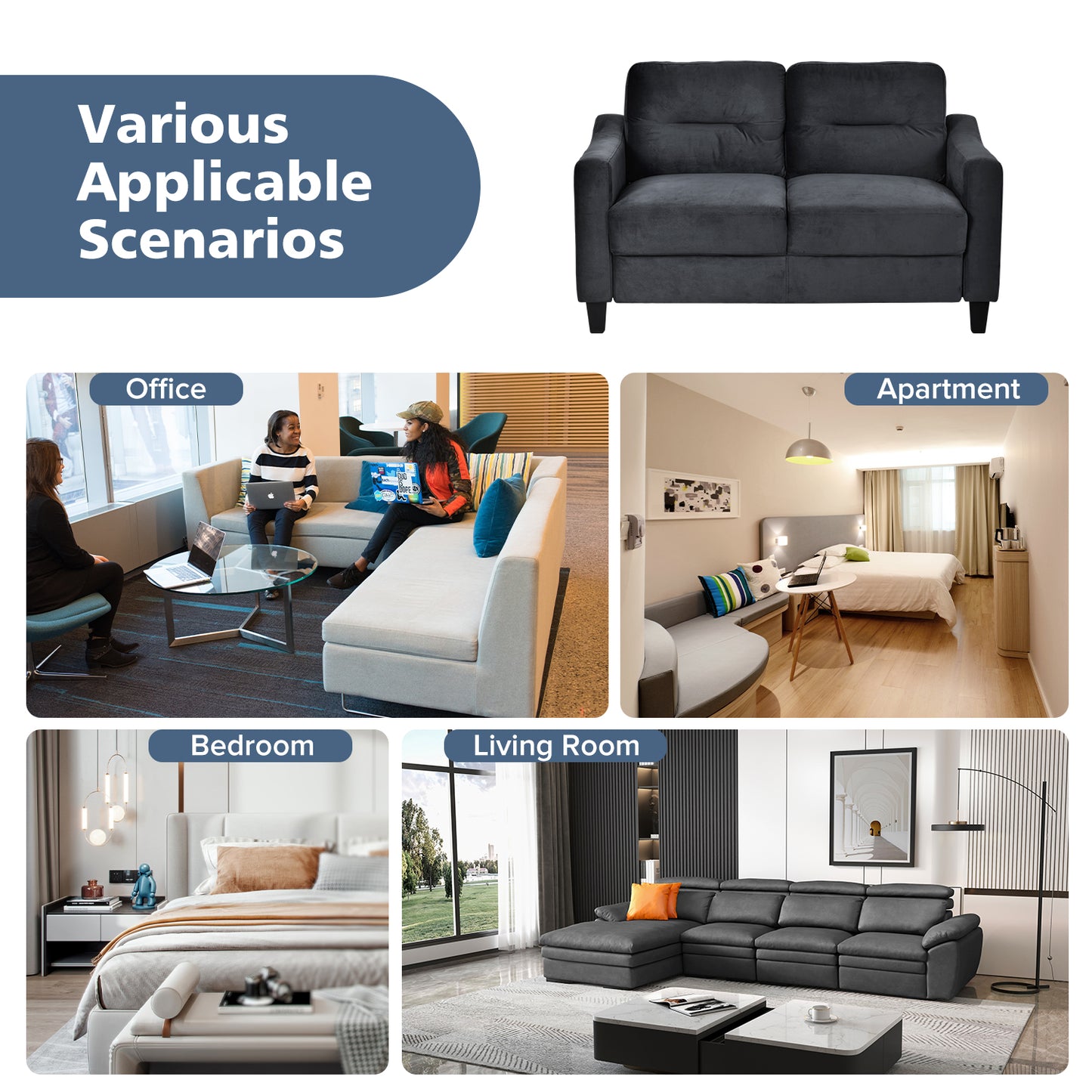 Black Velvet 2 Seat Sofa for Modern Living Room Comfort