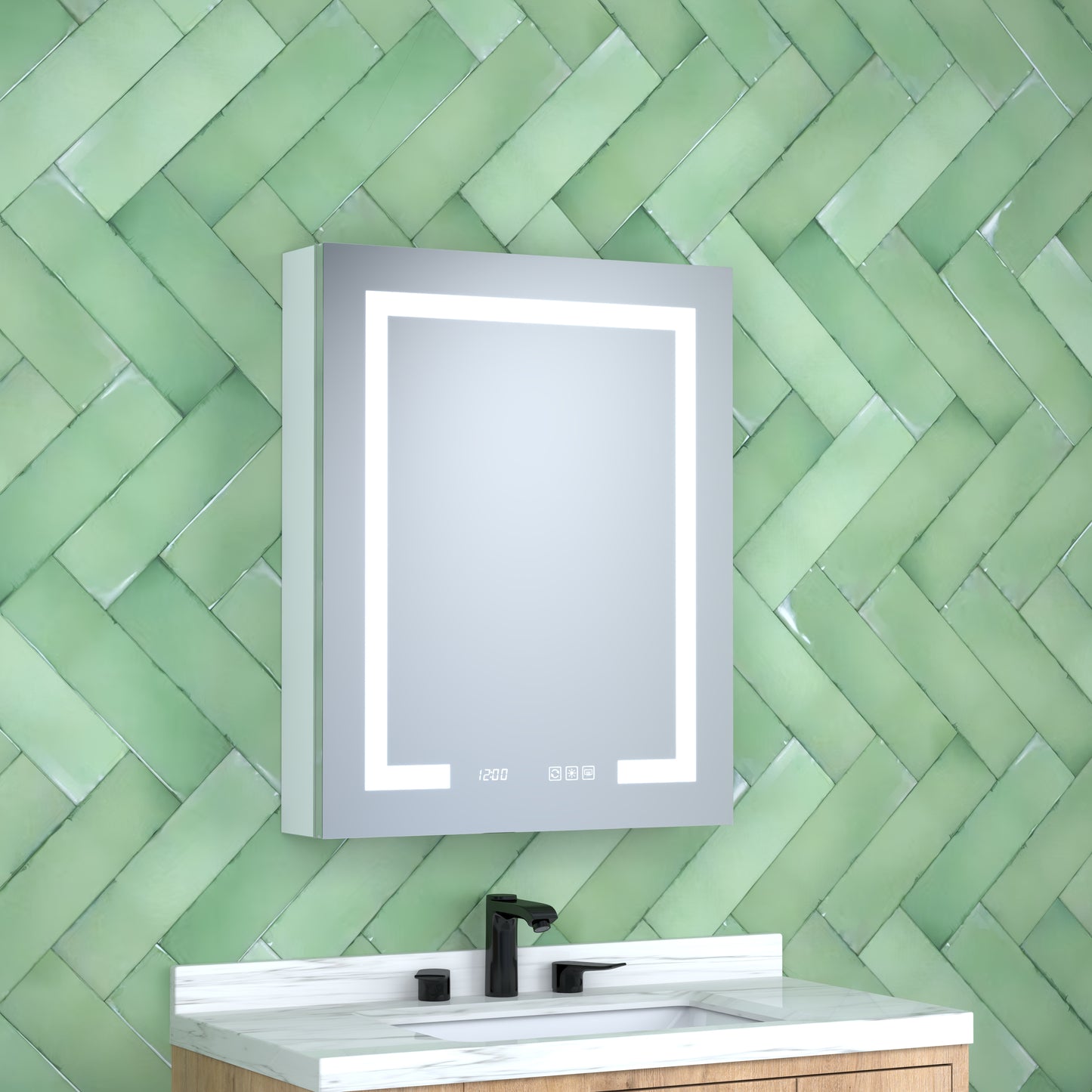 Silver Aluminum Medicine Cabinet with Mirror LED