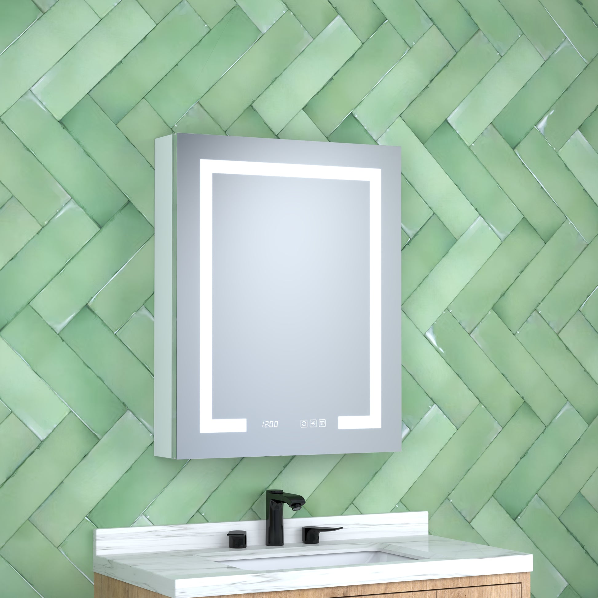 Silver Aluminum Medicine Cabinet with Mirror LED