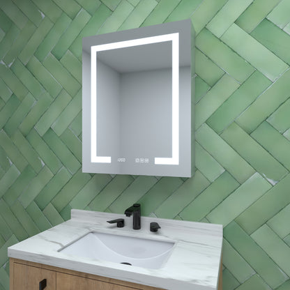 24 in. W x 30 in. H Rectangular Silver Aluminum Recessed/Surface Mount Left Medicine Cabinet with Mirror LED and Clock