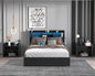 Full Bed Frame with 4 Storage Drawers Full Bed Frame with Headboard and Storage Shelf, Storage Bed with Led and Charging Station, No Noise,No Box Springs Needed,Black