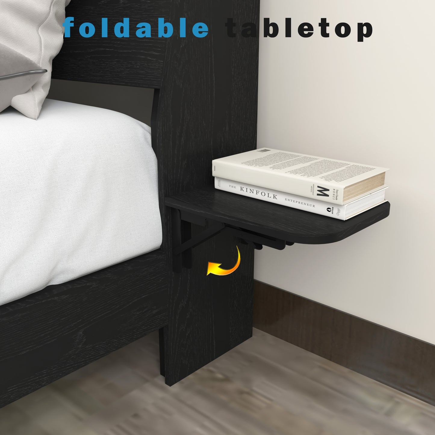 Floating Queen Bed Frame with LED Lights & Charging for Bedroom
