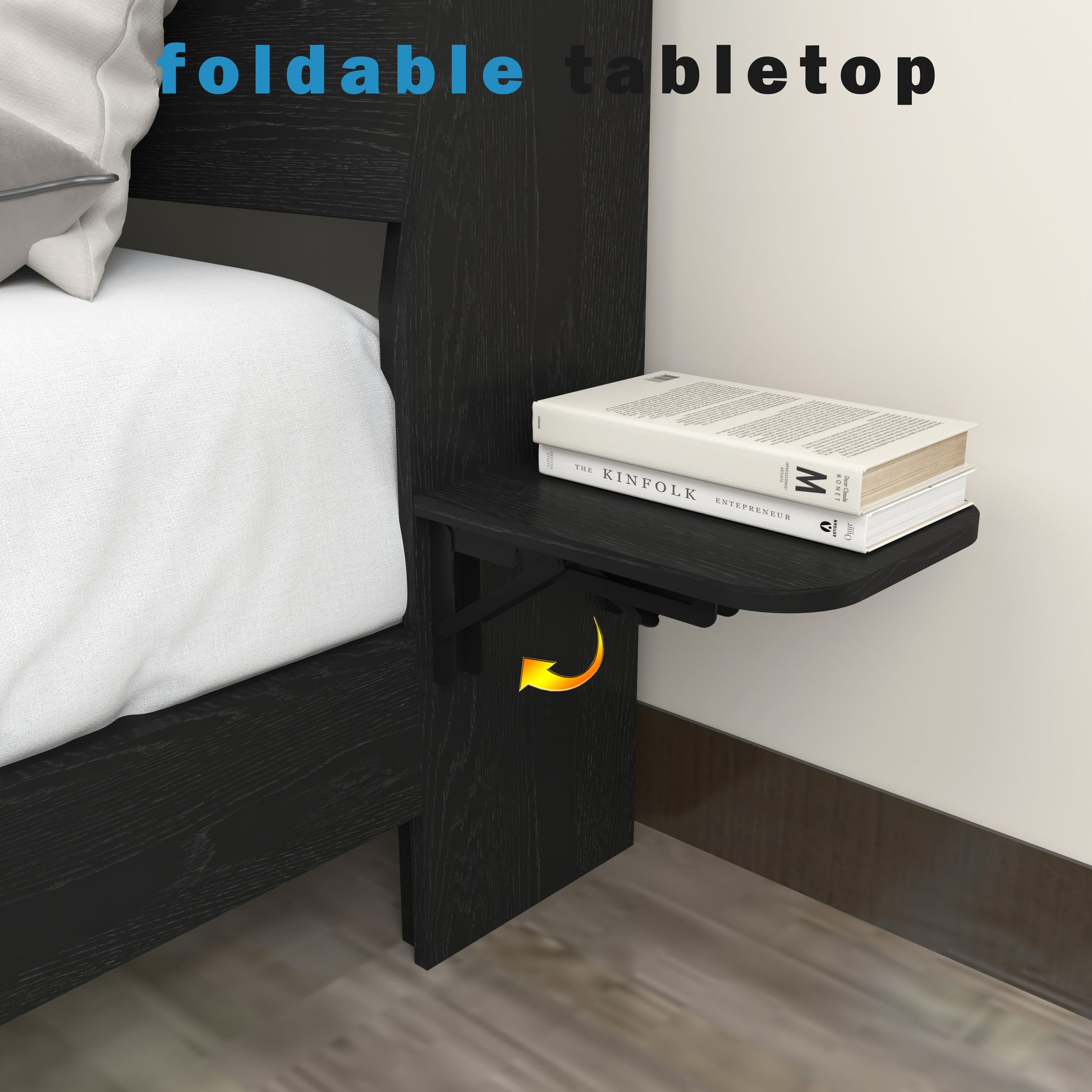Floating Queen Bed Frame with LED Lights & Charging for Bedroom