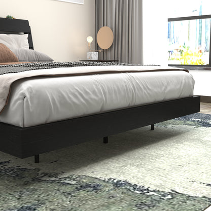 Floating Queen Bed Frame with LED Lights & Charging for Bedroom