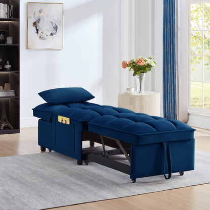 Navy Velvet Sofa Bed - 68.5" Single Pull Out for Living Room