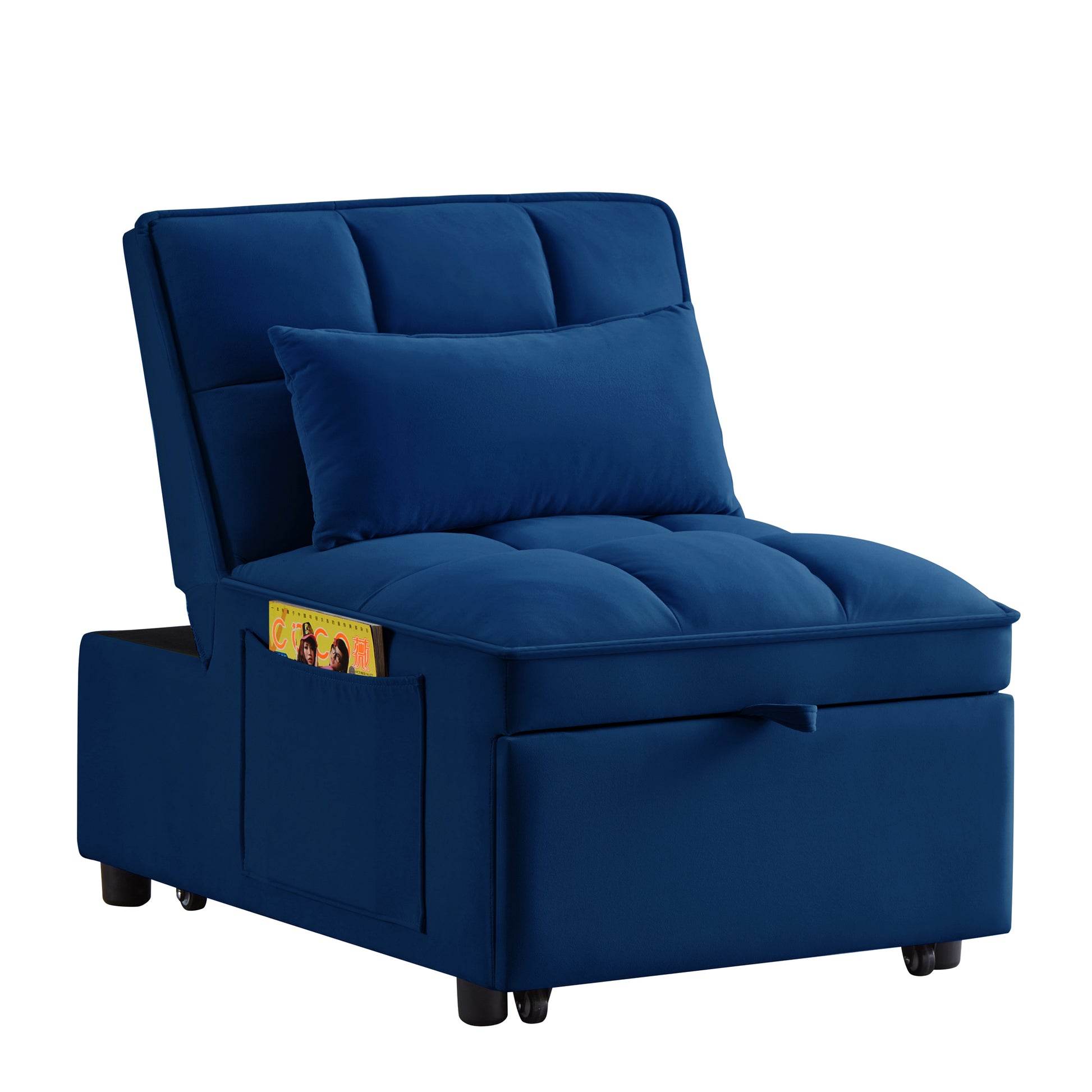Navy Velvet Sofa Bed - 68.5" Single Pull Out for Living Room