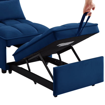 Navy Velvet Sofa Bed - 68.5" Single Pull Out for Living Room