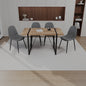 55" MDF dark wood dining table and modern dining chair set of 4 pieces, medieval wooden kitchen dining table set, black rectangular metal base, dining table and suede chair set