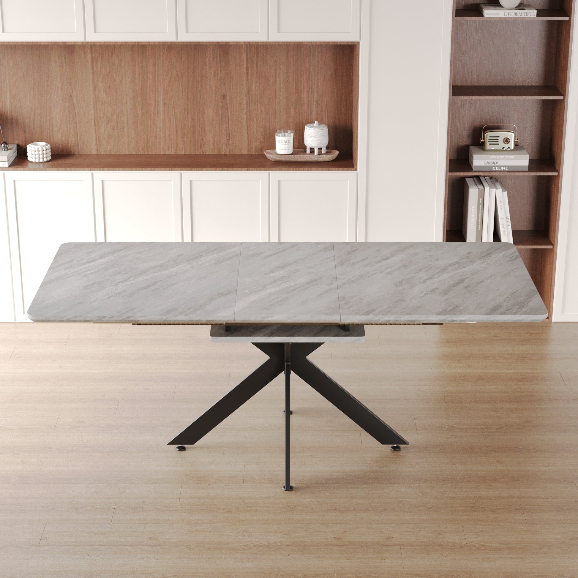 Gray Dining Table Set - 6-8 Person Expandable Table with Chairs