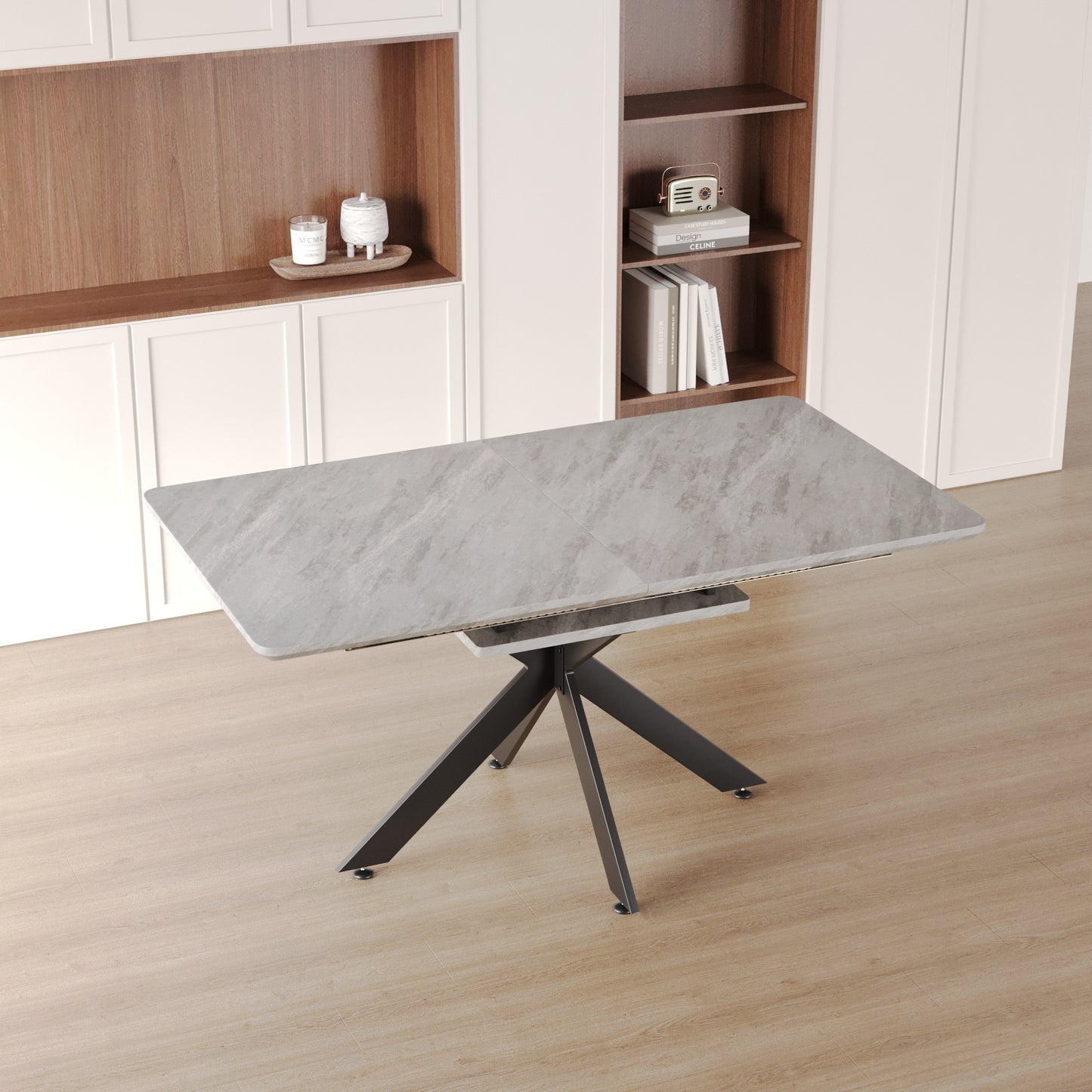 Gray Dining Table Set - 6-8 Person Expandable Table with Chairs