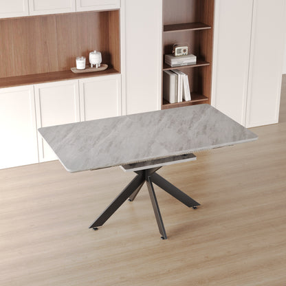 Gray Dining Table Set - 6-8 Person Expandable Table with Chairs
