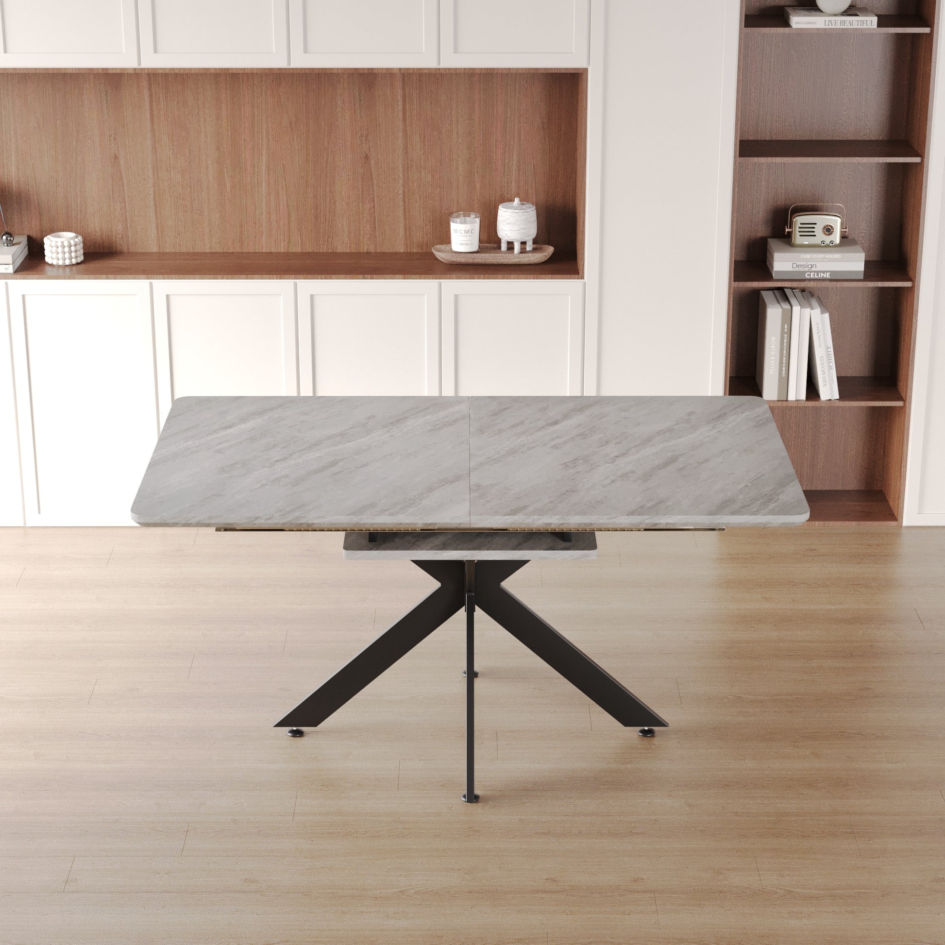 Gray Dining Table Set - 6-8 Person Expandable Table with Chairs
