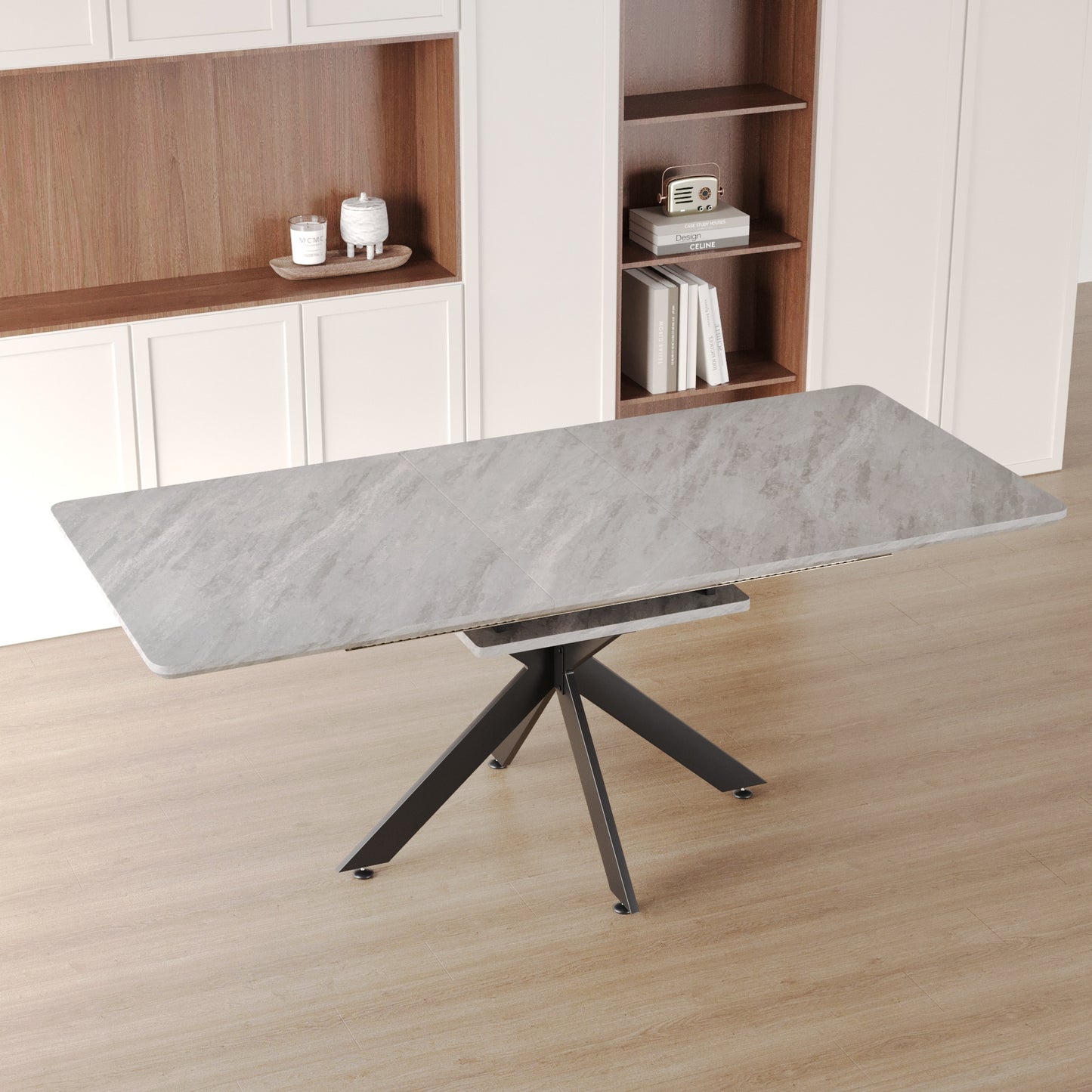 Gray Dining Table Set - 6-8 Person Expandable Table with Chairs