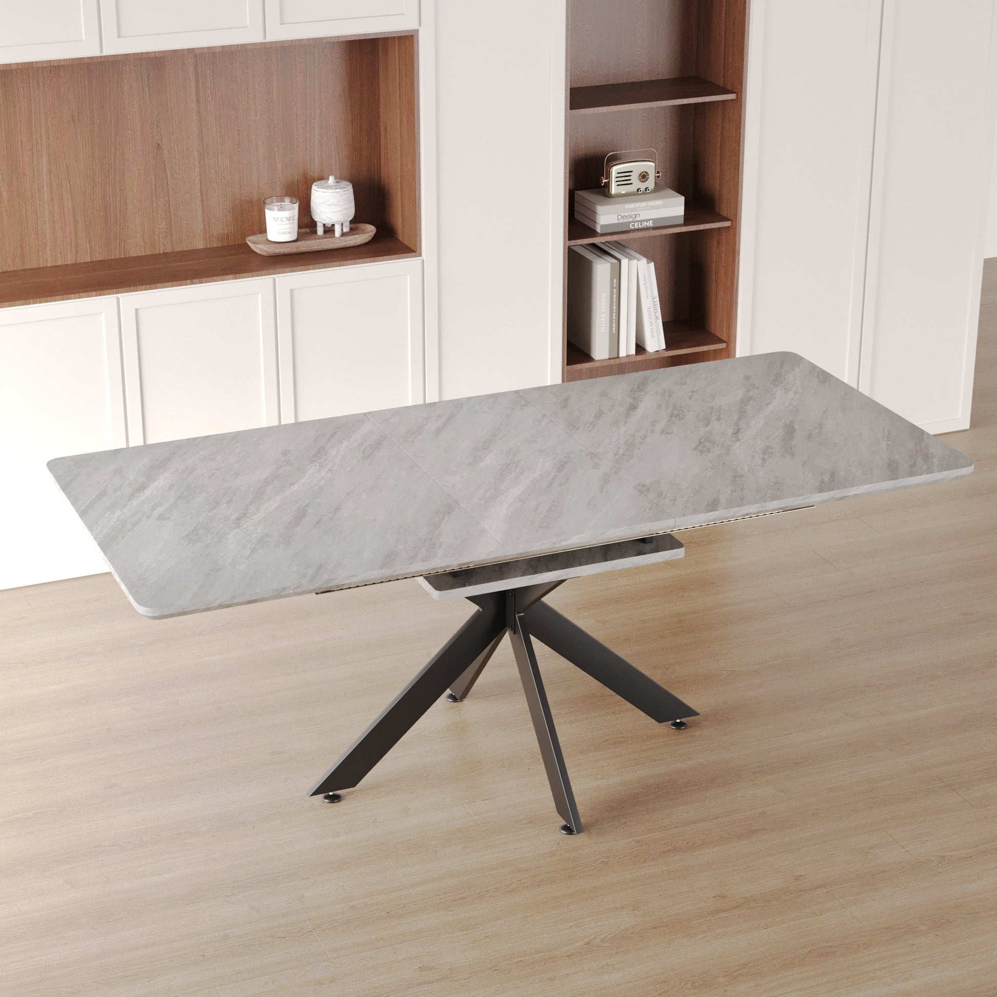 Gray Dining Table Set - 6-8 Person Expandable Table with Chairs