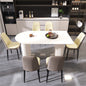 63 "medieval modern cream style MDF dining table and PU dining chair set 6. Assemble Desktop and black metal leg dining chair set, suitable for home&kitchen
