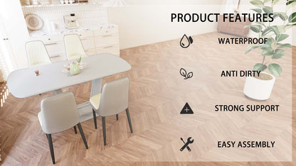 Expandable Dining Table Set - Beige Grey, Seats 2-8 People for Dining Room