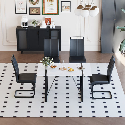 Black White Dining Table Set - 6 Person Table with 4 Chairs