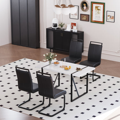 Black White Dining Table Set - 6 Person Table with 4 Chairs