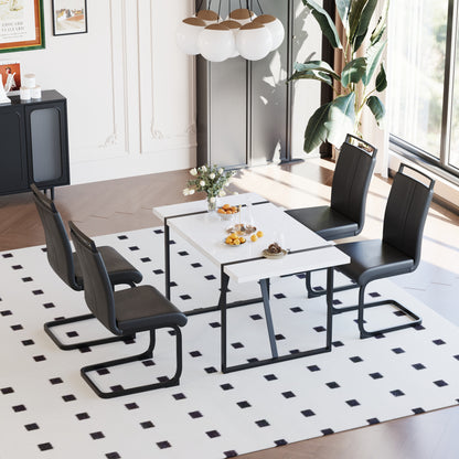 Black White Dining Table Set - 6 Person Table with 4 Chairs