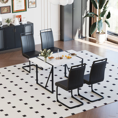 Black White Dining Table Set - 6 Person Table with 4 Chairs