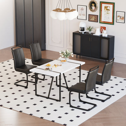 Black White Dining Table Set - 6 Person Table with 4 Chairs