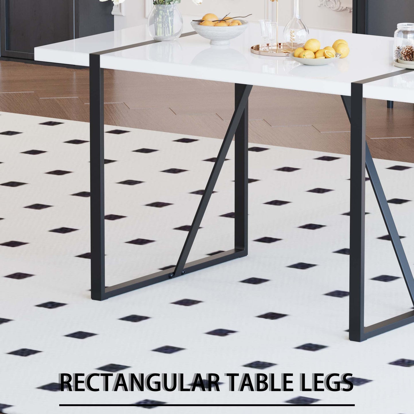 Black White Dining Table Set - 6 Person Table with 4 Chairs