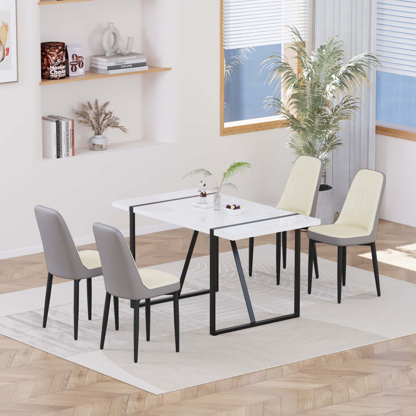 4-Person Modern Dining Table Set - Beige & Grey MDF