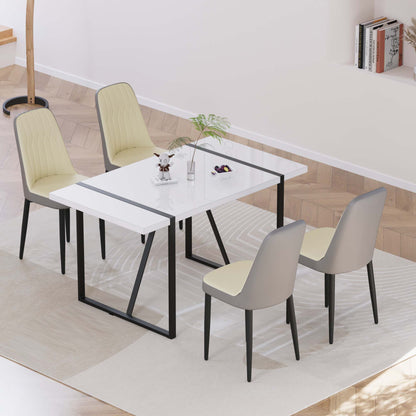 4-Person Modern Dining Table Set - Beige & Grey MDF