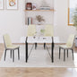 55 "4-person modern MDF dining table set, kitchen black metal leg dining table and chair set, industrial rectangular white tabletop and dining room thick padded PU dining chairs