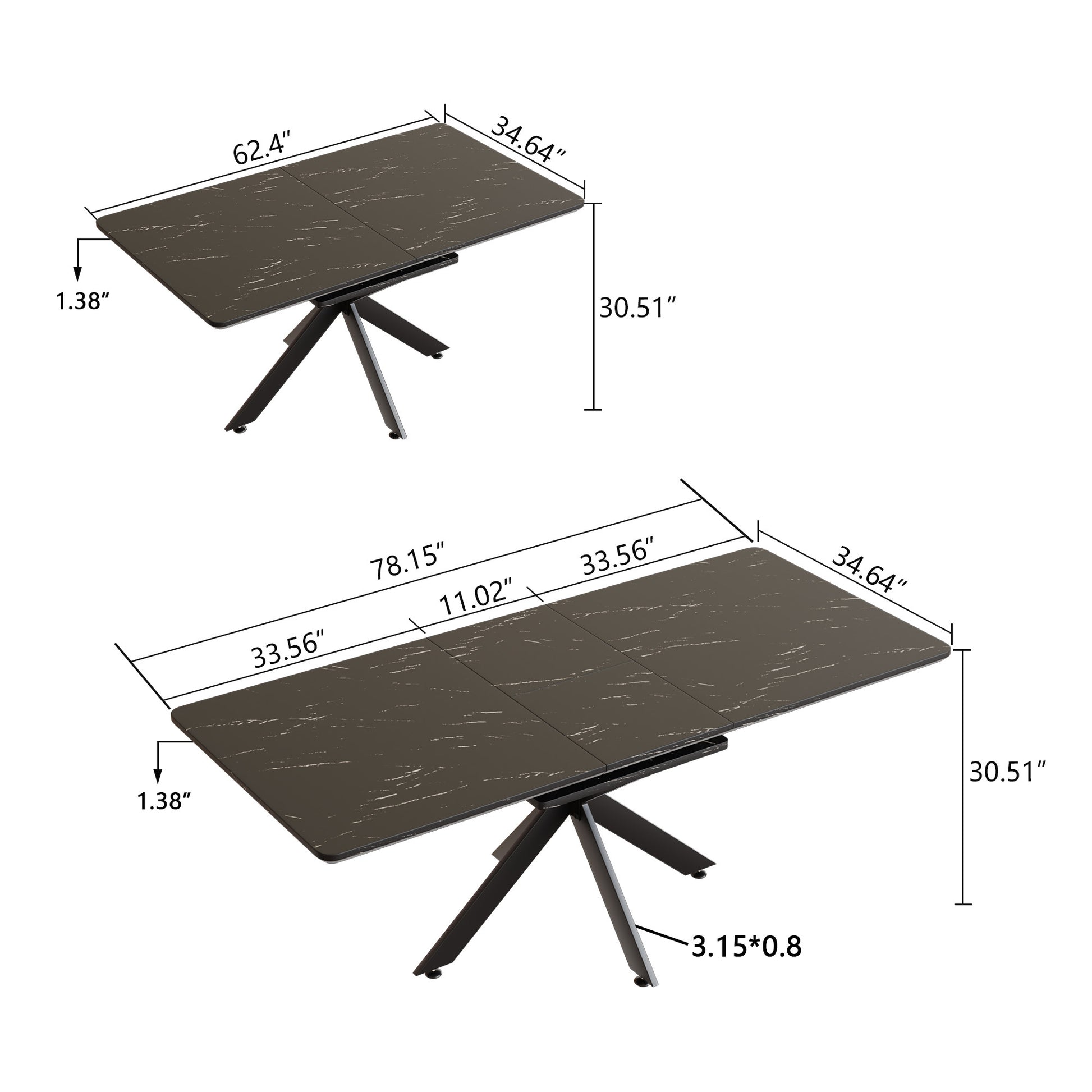 Black Extendable Dining Table Set for 6-8 People in Dining Room
