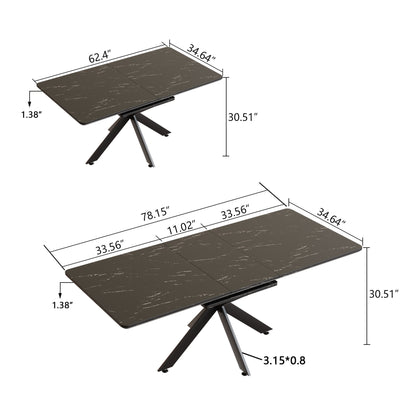 Black Extendable Dining Table Set for 6-8 People in Dining Room