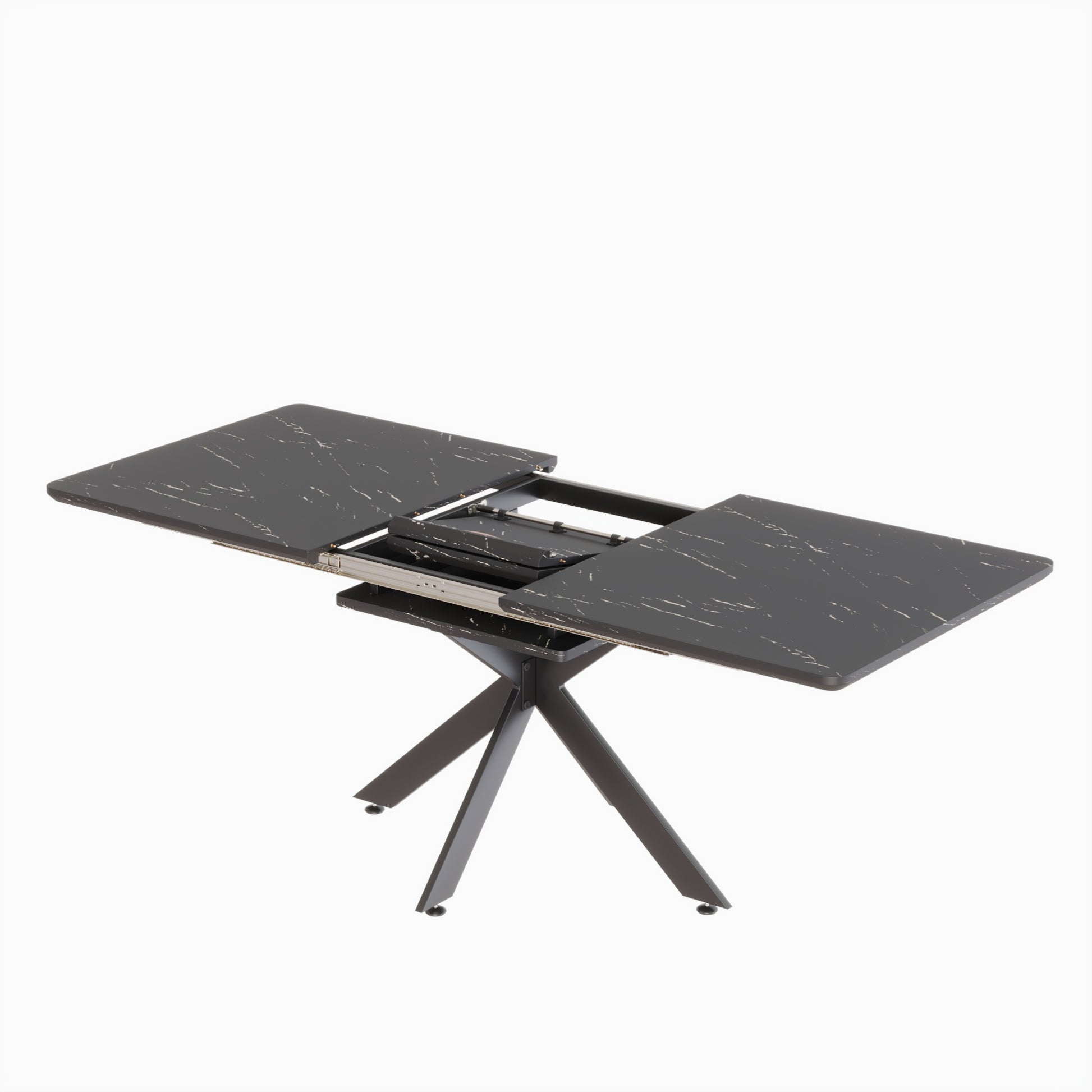 Black Extendable Dining Table Set for 6-8 People in Dining Room