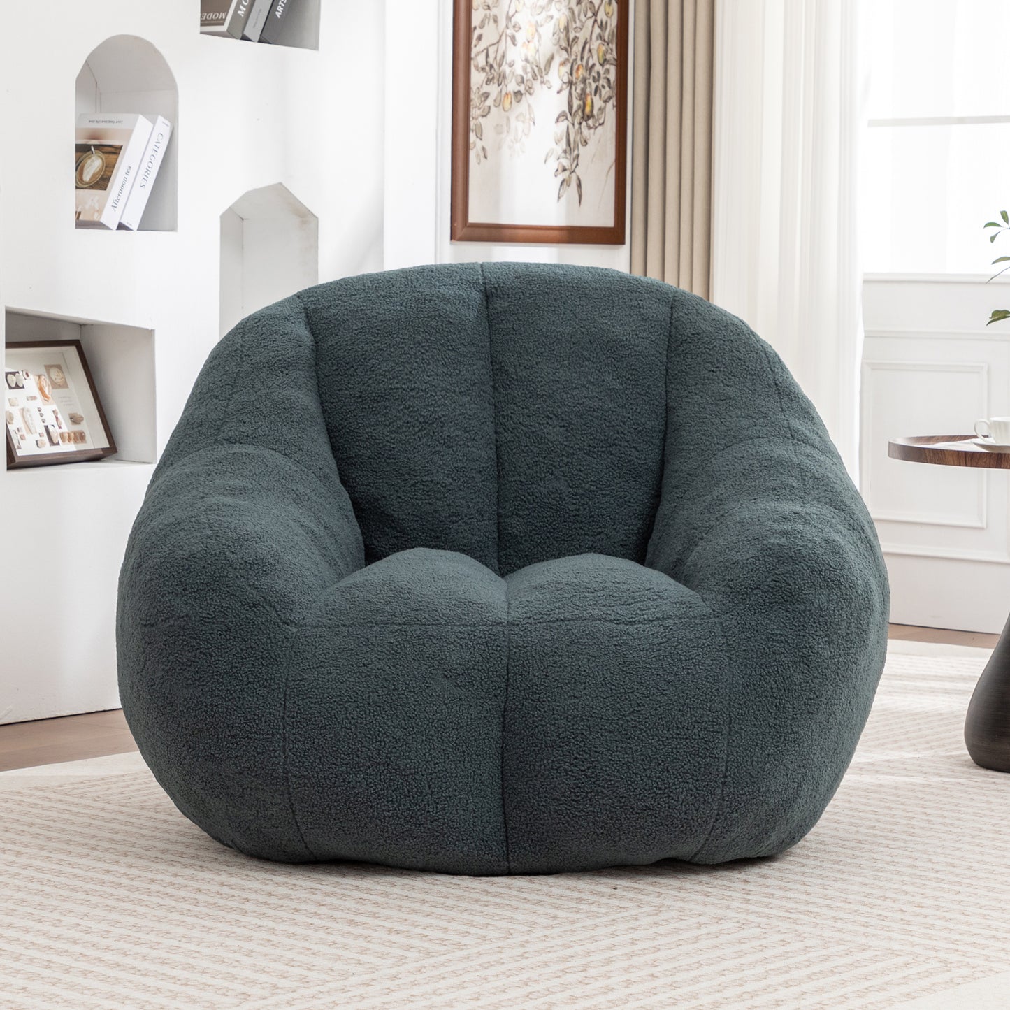 Giant Green Bean Bag Chair - Plush Teddy Foam Sofa for Living Room