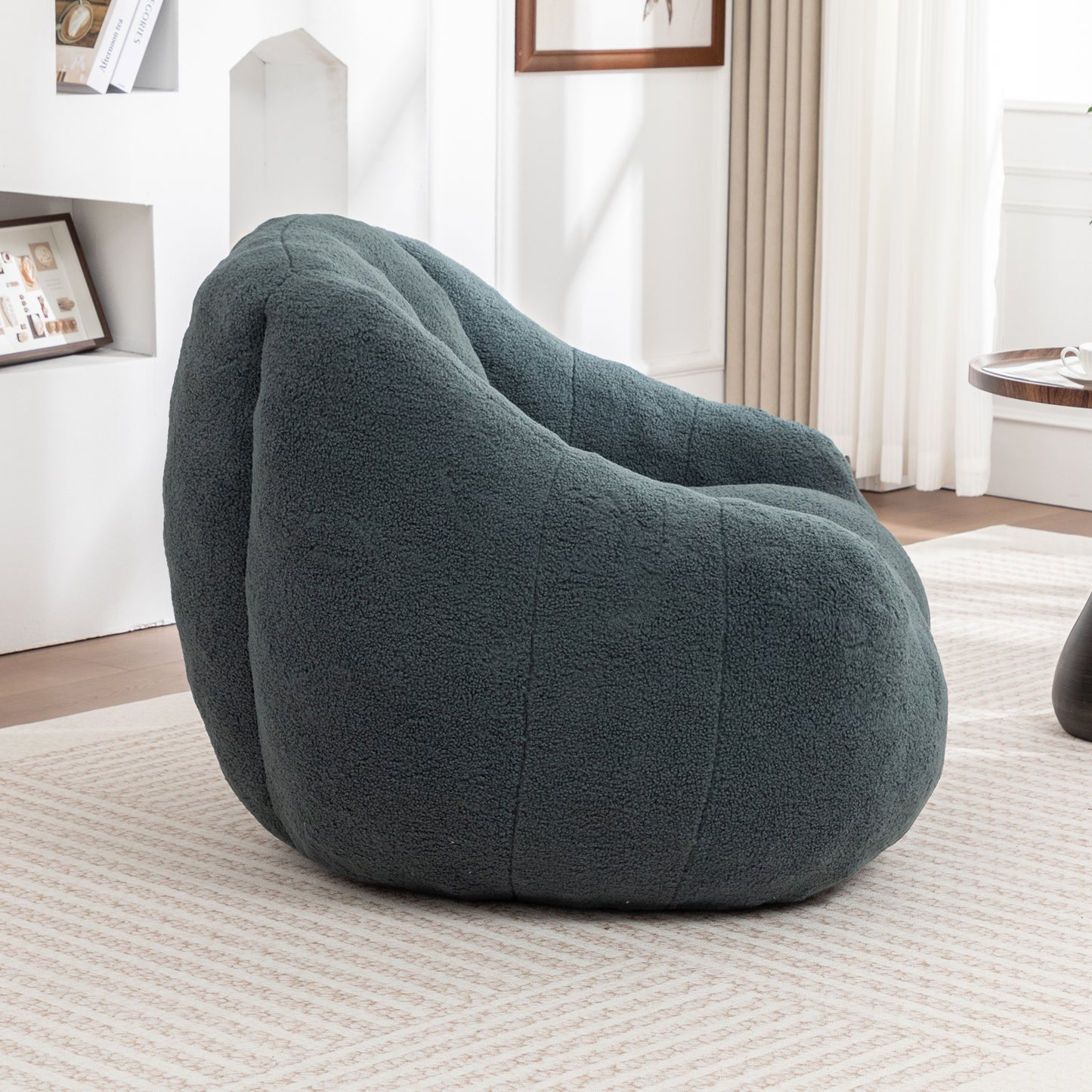 Giant Green Bean Bag Chair - Plush Teddy Foam Sofa for Living Room