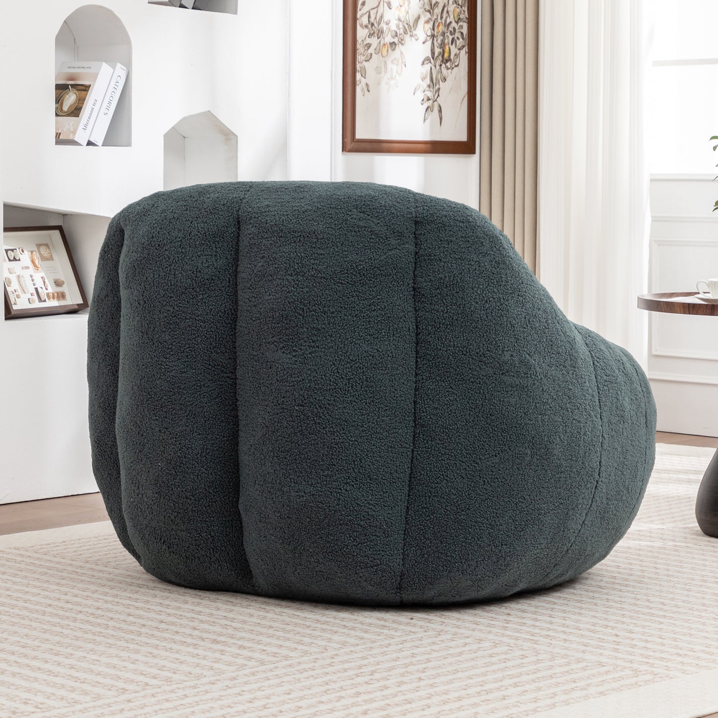 Giant Green Bean Bag Chair - Plush Teddy Foam Sofa for Living Room