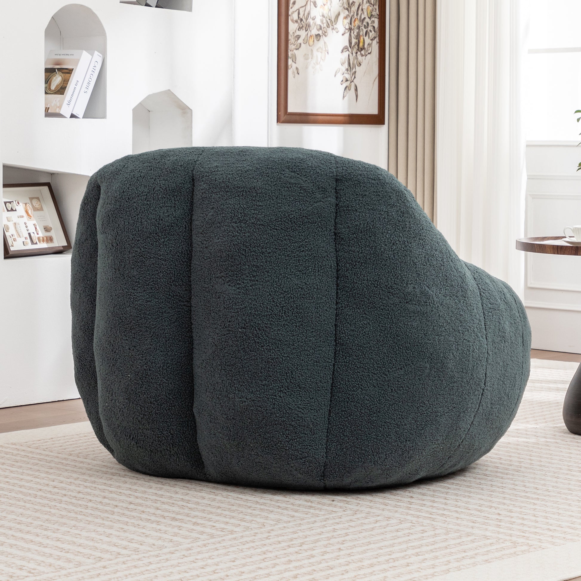 Giant Green Bean Bag Chair - Plush Teddy Foam Sofa for Living Room