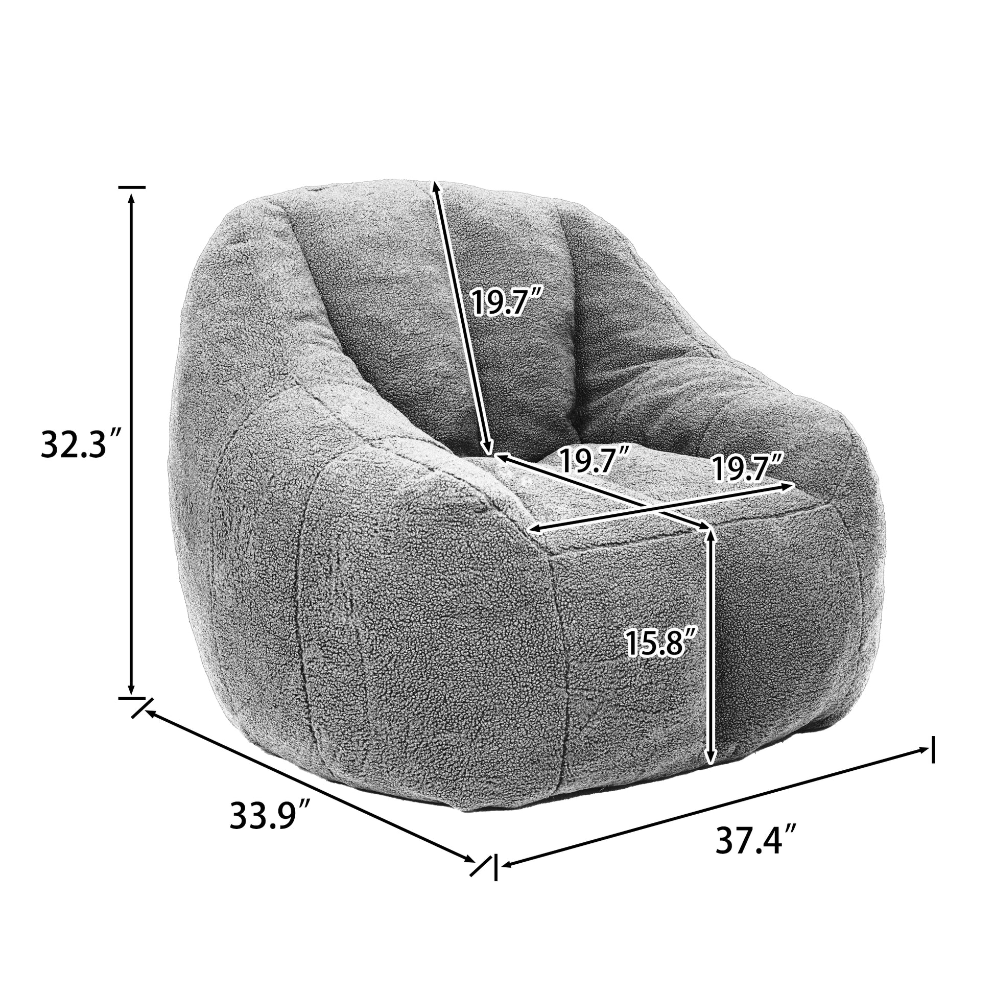 Giant Green Bean Bag Chair - Plush Teddy Foam Sofa for Living Room
