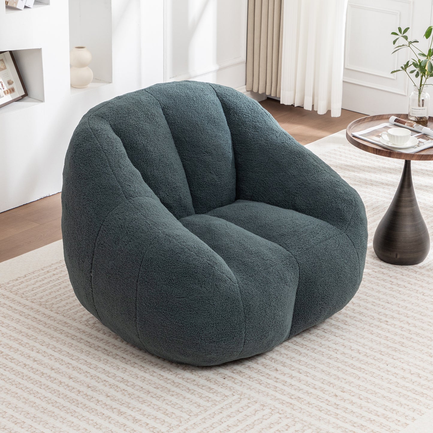 Giant Green Bean Bag Chair - Plush Teddy Foam Sofa for Living Room