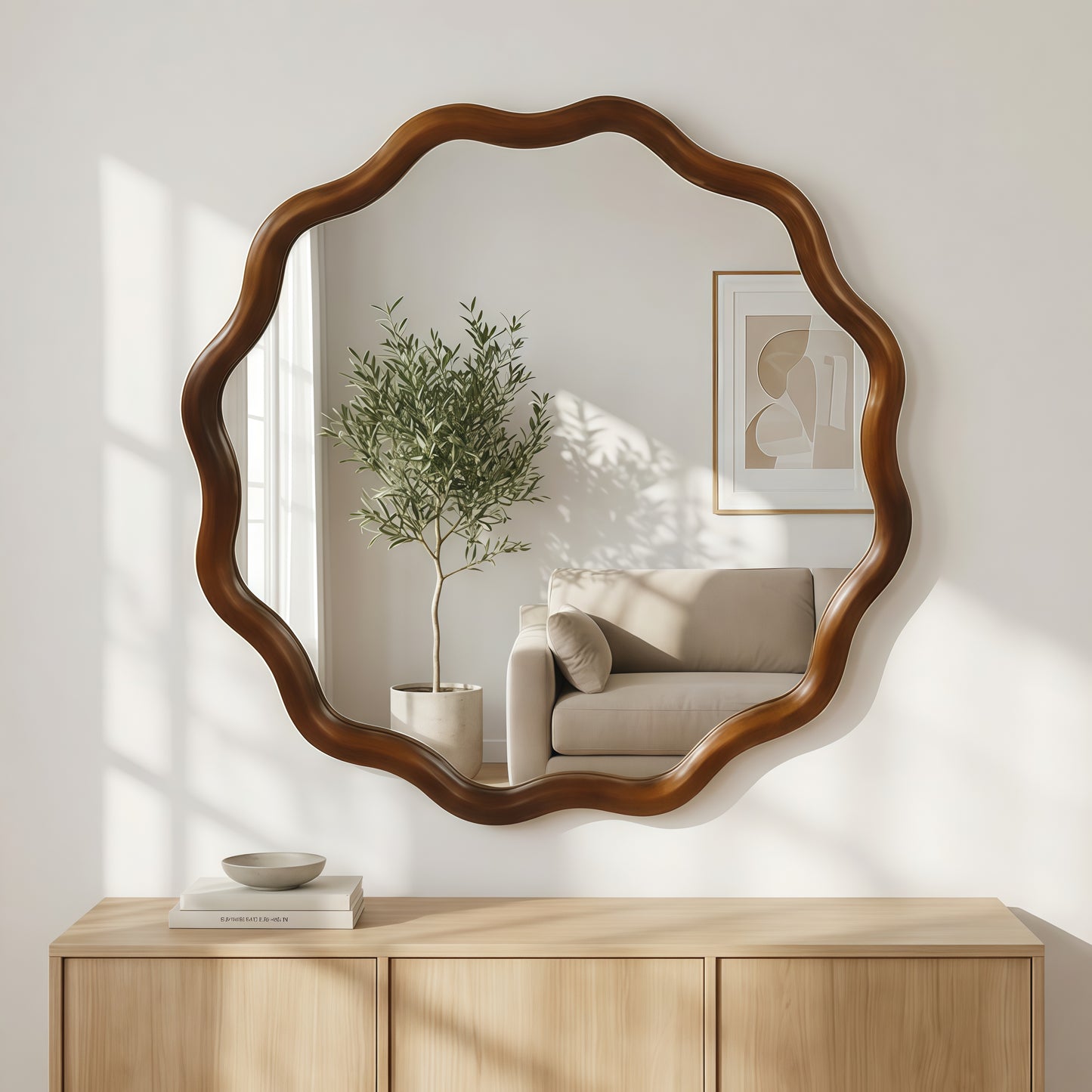 36 Inch Black Walnut Wood Mirror - French Style Wall Decor