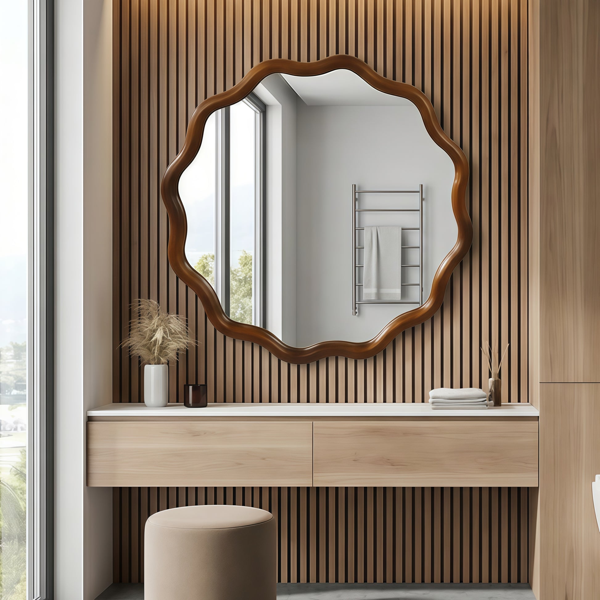 36 Inch Black Walnut Wood Mirror - French Style Wall Decor