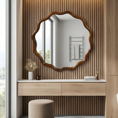 36 Inch Black Walnut Wood Mirror - French Style Wall Decor