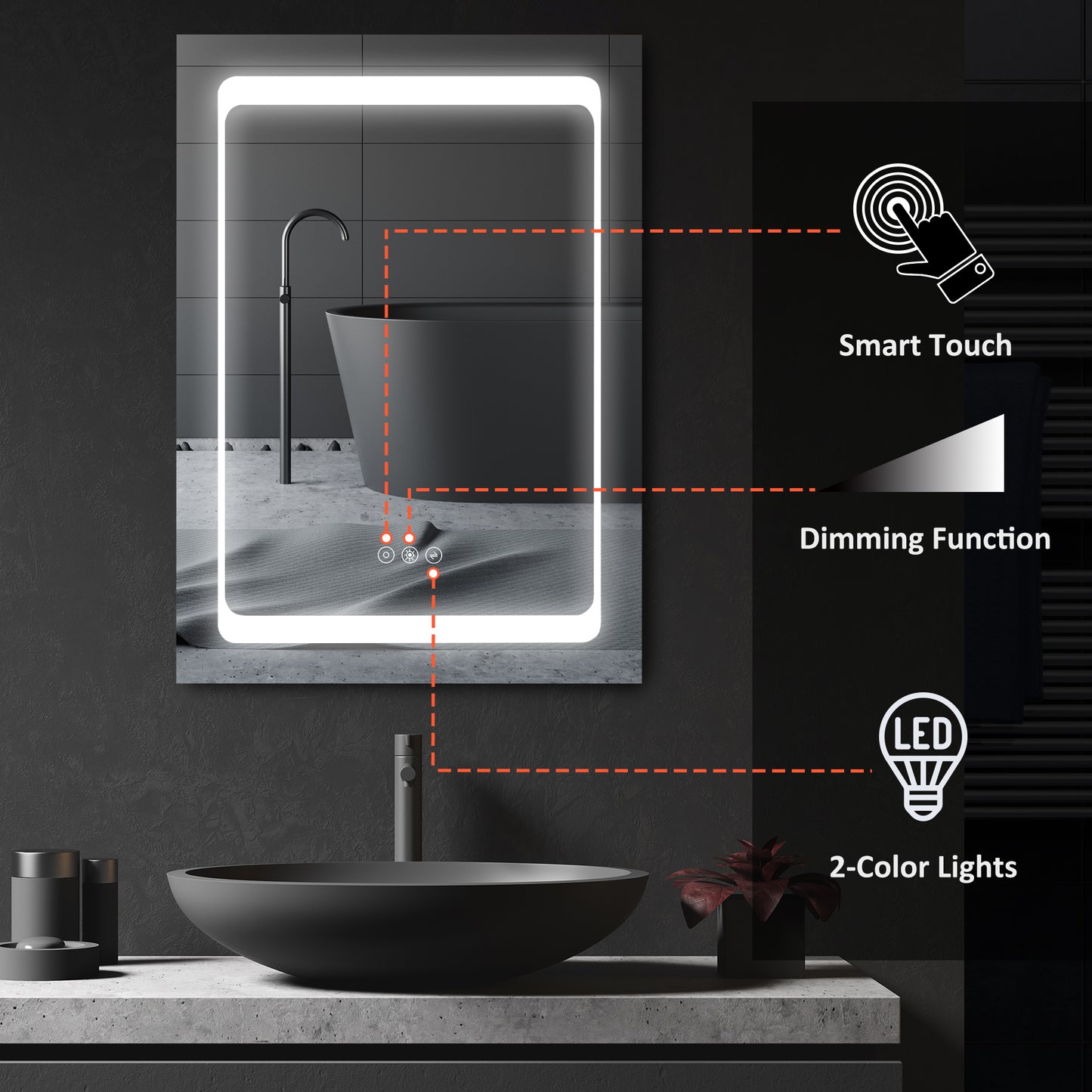 Living Room Stainless Steel Wall Mounted Bathroom Organizer with Mirror and LED