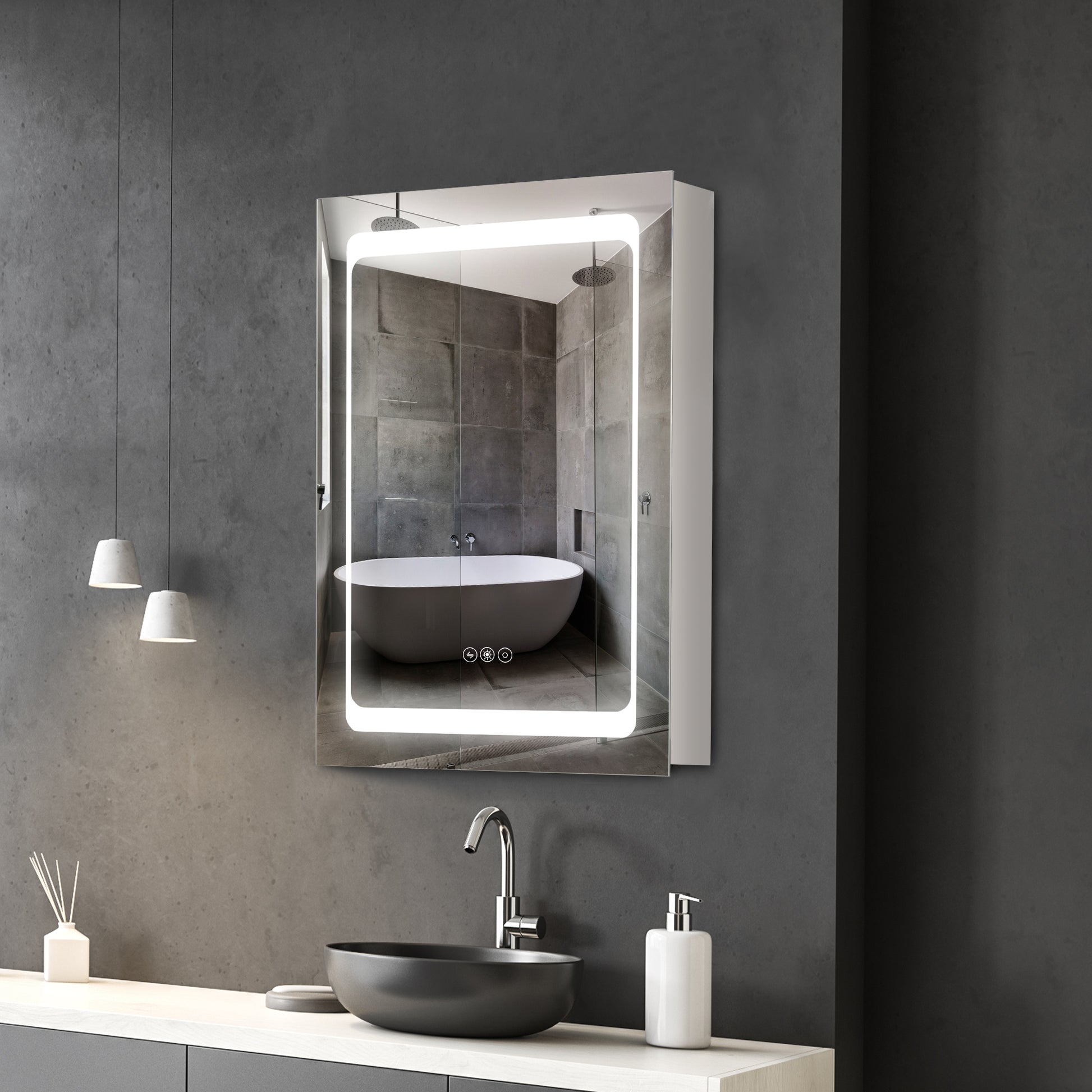 Living Room Stainless Steel Wall Mounted Bathroom Organizer with Mirror and LED