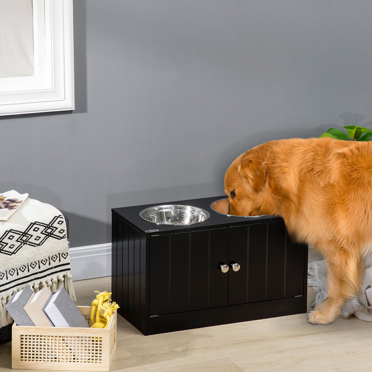 Magnetic-Door Dog Food Storage Cabinet - Black