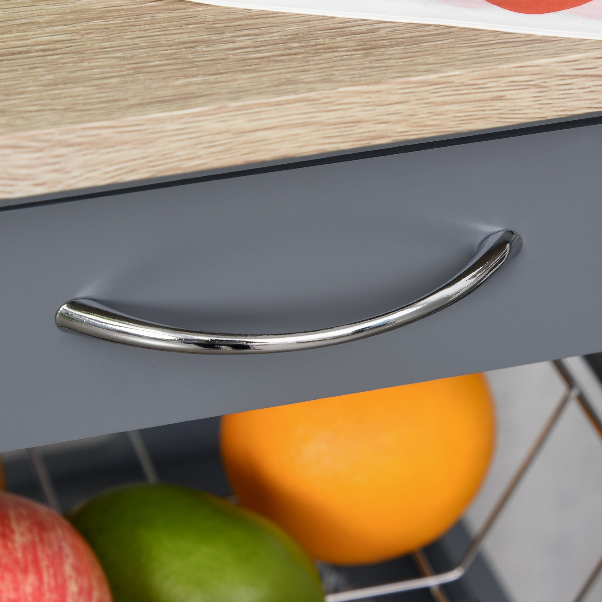 Grey Rolling Kitchen Island Cart - Storage Trolley
