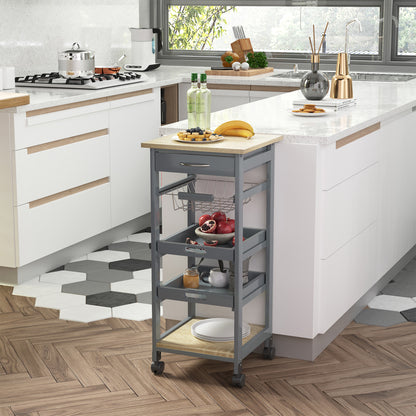 Grey Rolling Kitchen Island Cart - Storage Trolley